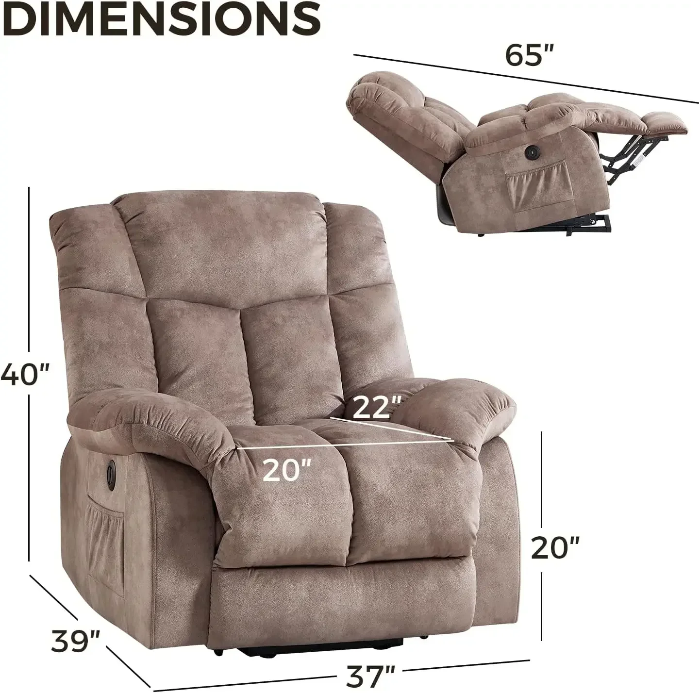 Power Lift Recliner Chair for Elderly, Heavy Duty and Safety Motion Reclining Mechanism-Antiskid Fabric Sofa Living Room Chair w