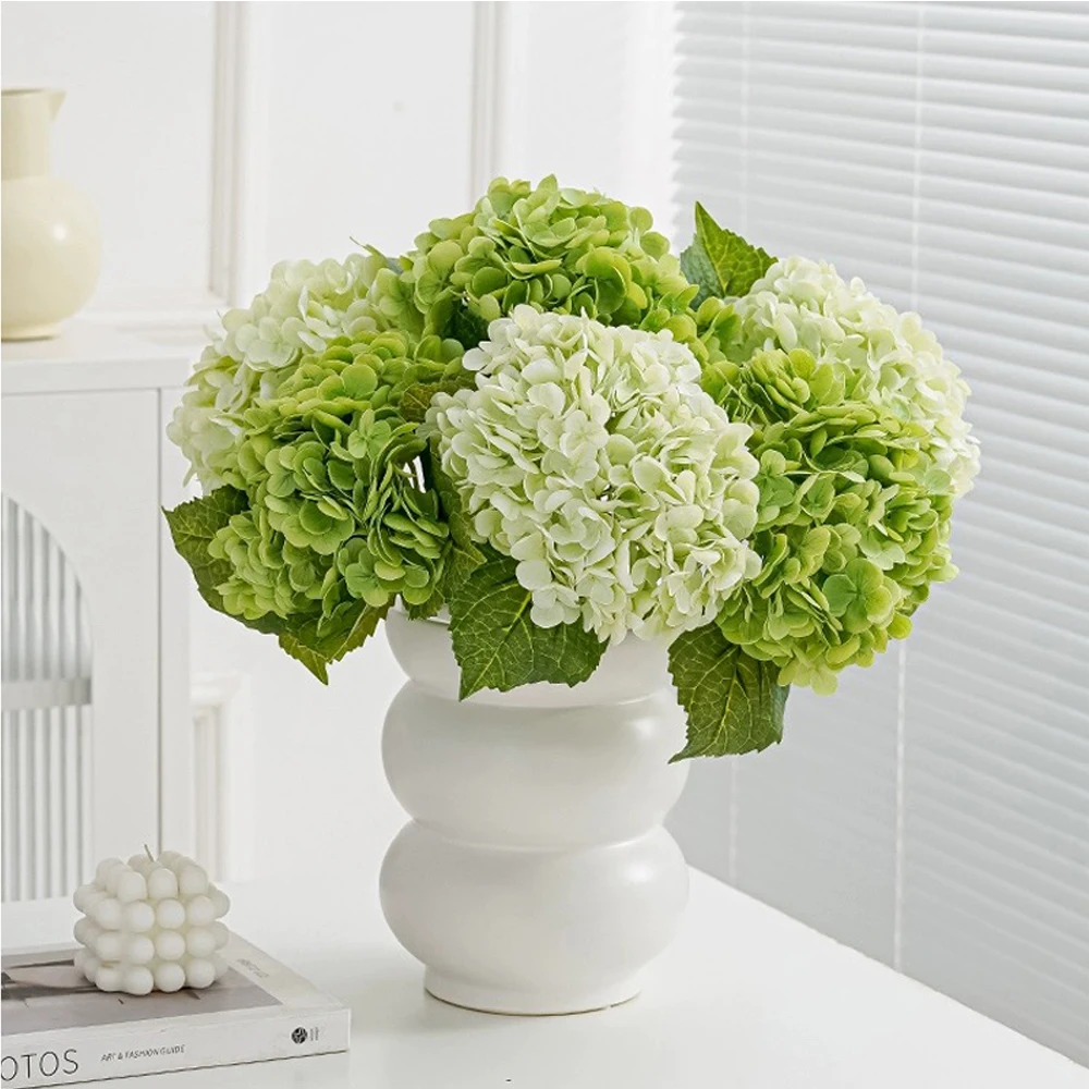 Blue Artificial Hydrangea Flowers Real Touch Green Artificial Hydrangea Branches Decoration Wedding Bouquet Flower Arrangement