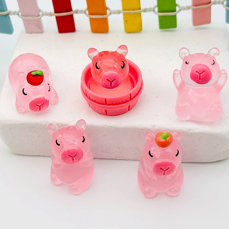 Luminous Pink Capybara Decoration Cute DIY Accessories Creative Car Decoration Desktop Decoration