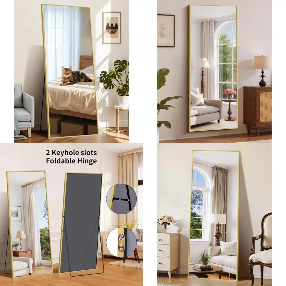 대형 전신 거울 (알루미늄 프레임, 가정용 장식 - 침실, 거실, 벽걸이 가능)