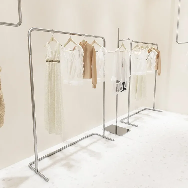 Clothing store display rack Floor-to-ceiling stainless steel silver women's clothing Nakajima shelf children's clothing hanger
