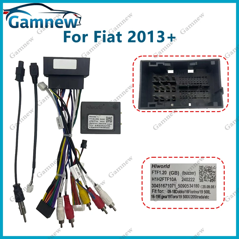 Adaptador de arnés de cableado de 16 pines para coche, decodificador de caja Canbus, Cable de alimentación Android para Fiat Doblo 500 Ducato Egea Strada Toro Argo Cronos