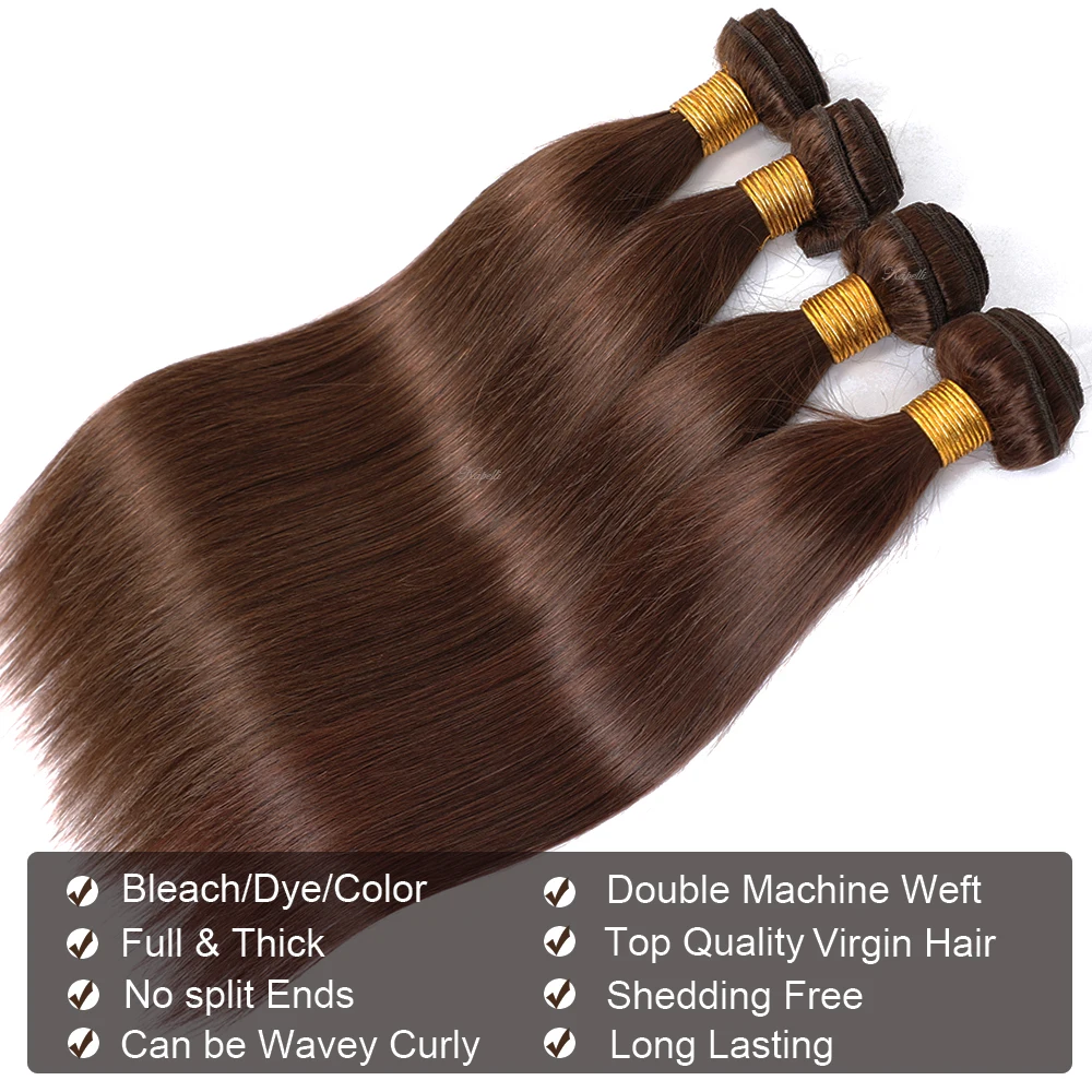 Straight Human Hair Bundles with Closure 4X4 Brown Bundles Human Hair with 13X4 Frontal Pre plucked Human Hair Weave Extensions image 2
