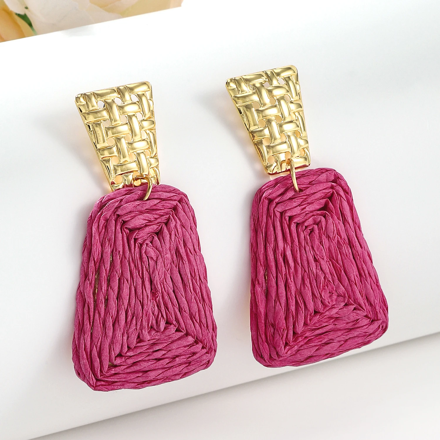 Bohemia Raffia Earrings For Women Handmade Geometric Rattan Knit Hanging Earring Summer Beach Party Jewelry Accessories Gifts