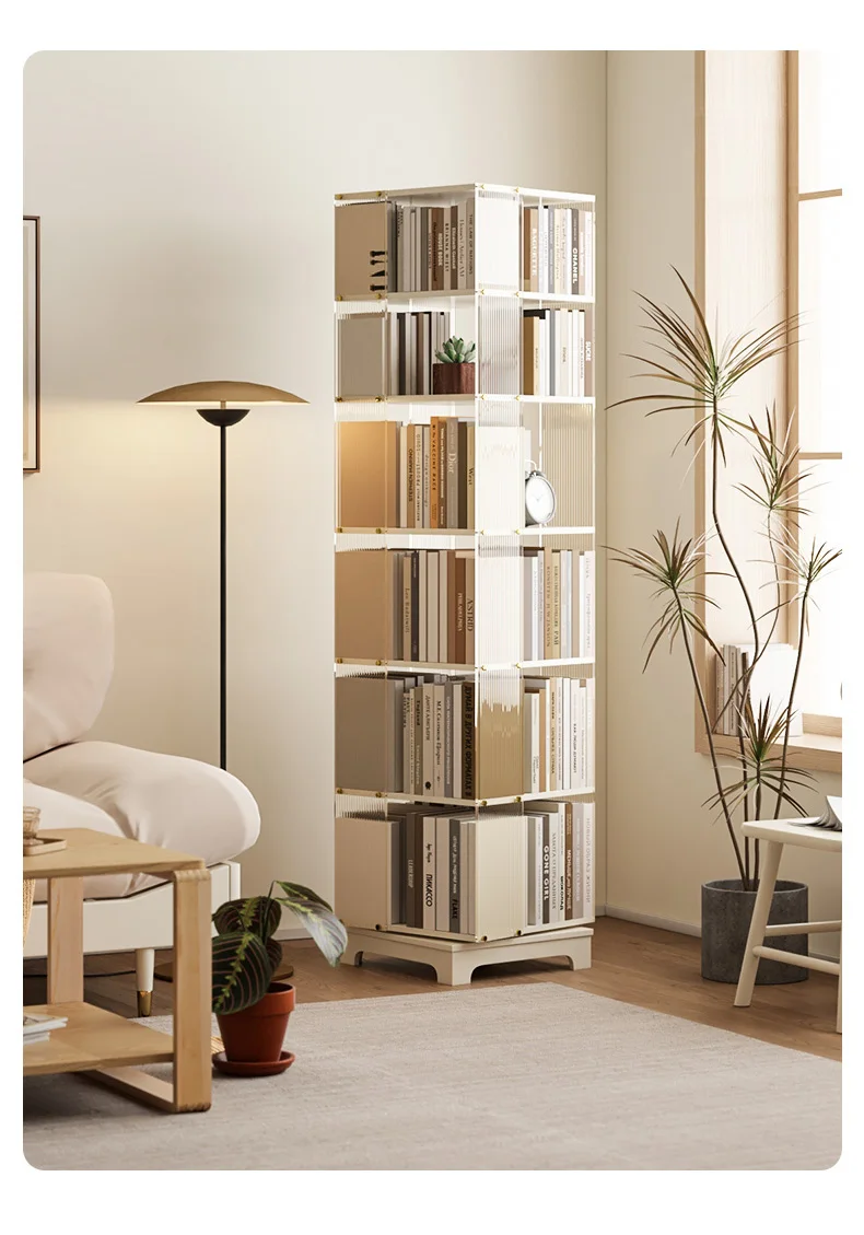 Solid wood bookshelf movable rotating 360 degree bookcase floor-to-ceiling household children's and students' book