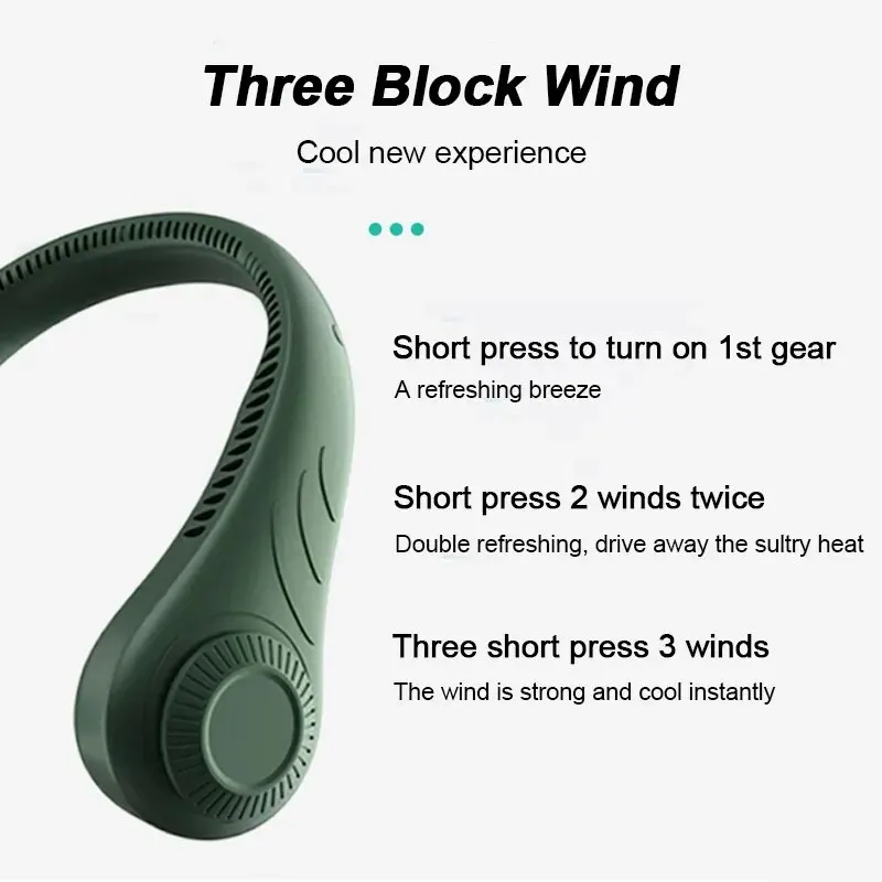 Wholesales Hands Free Mini Rechargeable Earphone Design Leafless Neck Fan Wearable Portable Hanging Neck Fan