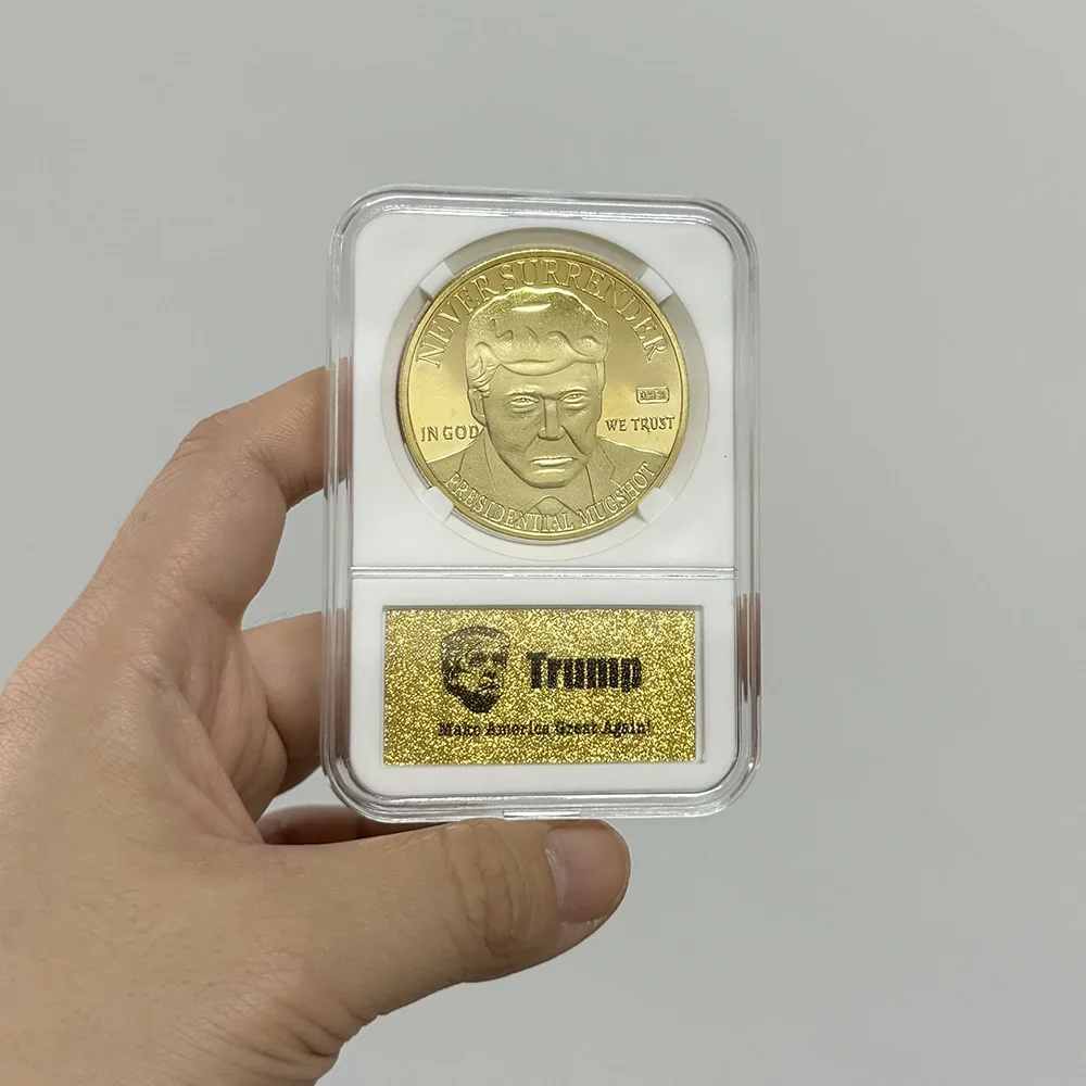 10pcs Donald Trumb Fighting Shooting 2024 Gold Plated Coins Includes anti-counter Silver commemorative Coin badge in case