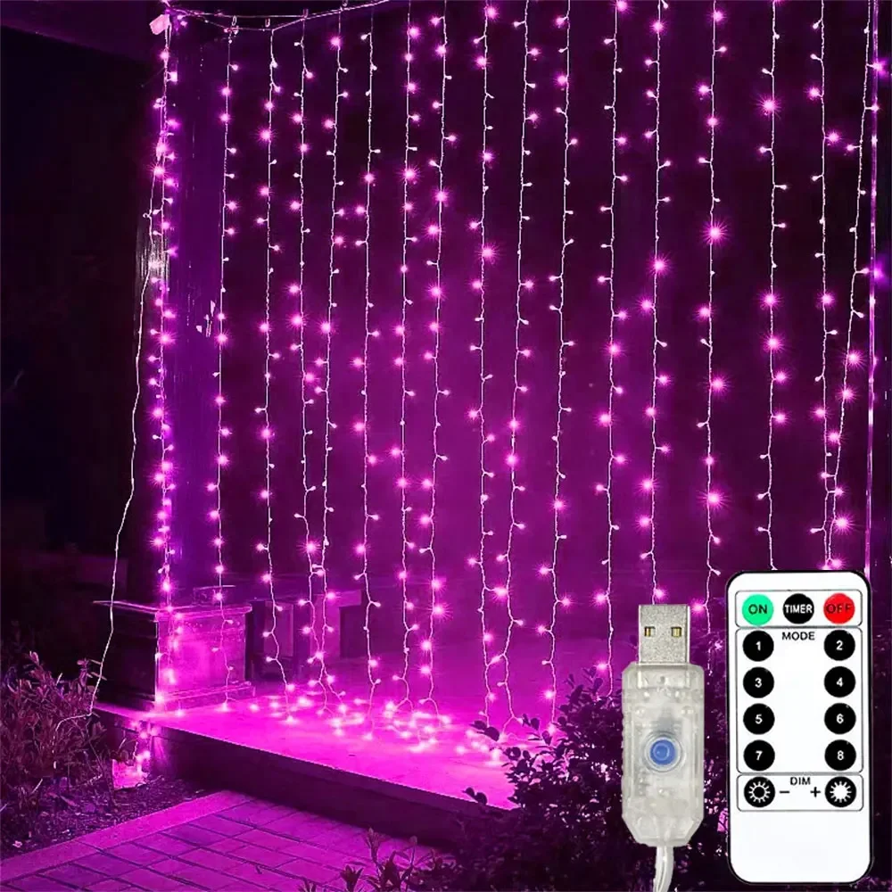Holiday Halloween DecorationWedding Party Valentine's Day Christmas Bedroom Lights USB Plug 8 Modes Curtain LED Lights String