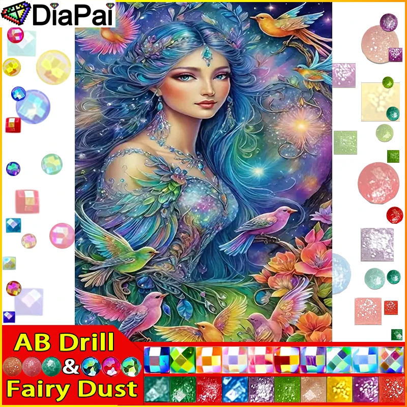 

DiaPai Fairy Dust AB Diamond Painting Full Square/Round Drill 5D DIY "Woman Bird" Daimond Embroidery Rhinestone Cross Stitch