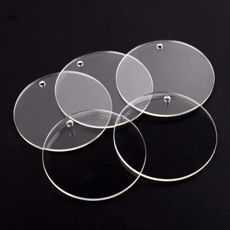 

X5QE Round Plastic Transparent Keychain Charm Blank for DIY Projects Crafts