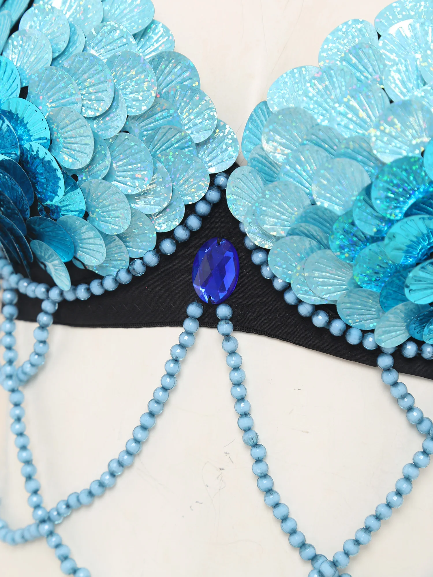 Womens Mermaid Belly Dance Bra Tops Bellywood Cosplay Costume Fish-scale Sequins Decor Push-up Underwire Bralette Balconette