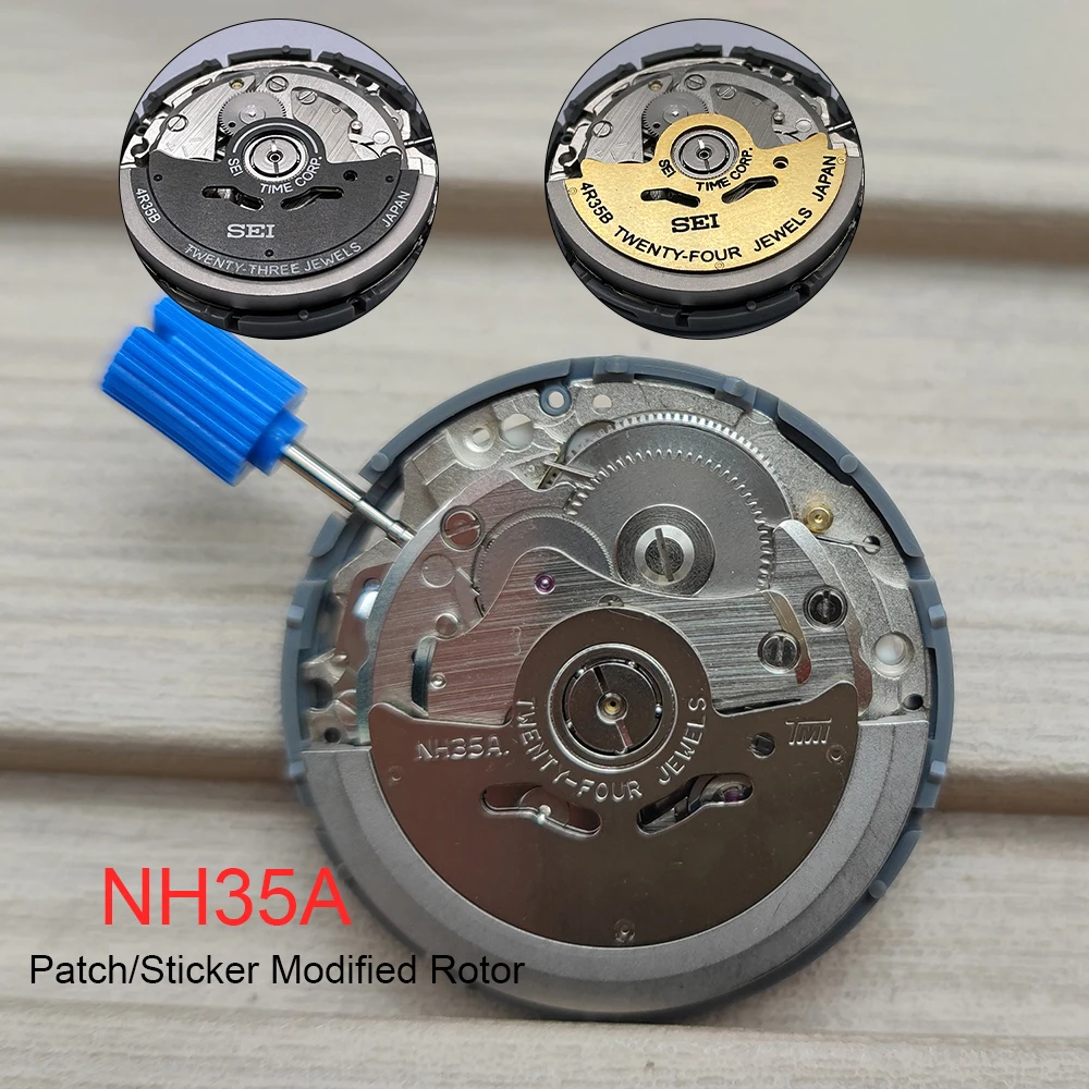 Japan Original NH35 Movement Automatic Machinery 4R35B Patch/Sticker Modified Rotor NH35A Mechanical Watch Movement Date at 3H