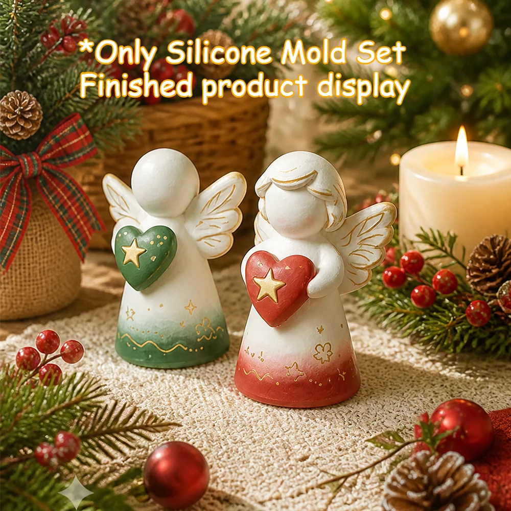 2Pcs 3D Angel Hold Heart Silicone Mold DIY Aromatherapy Candle Plaster Resin Soap Mould Home Decor Craft Making Tool