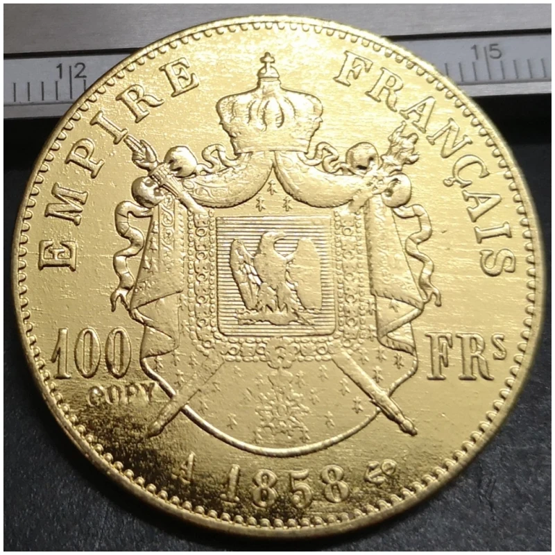 1858 France 100 Francs-Napoleon III Copy Gold Plated coin - Image 3