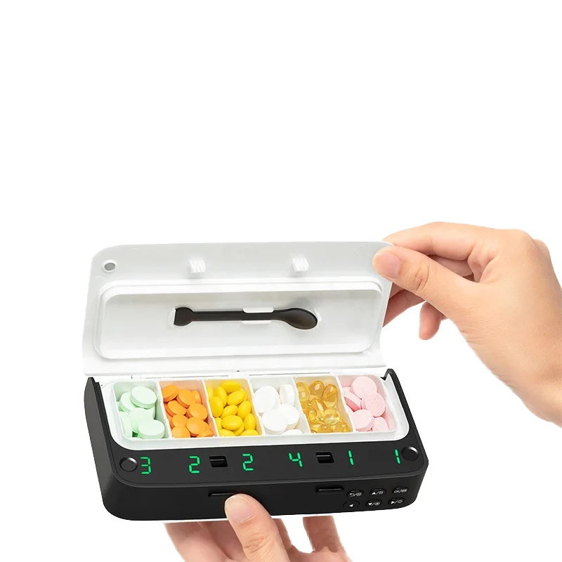 

Smart Electronic Pill Organizer LED Display Digital 7 Alarms Per Day Button Operation Medicine Spoon ABS Plastic Outdoor Use