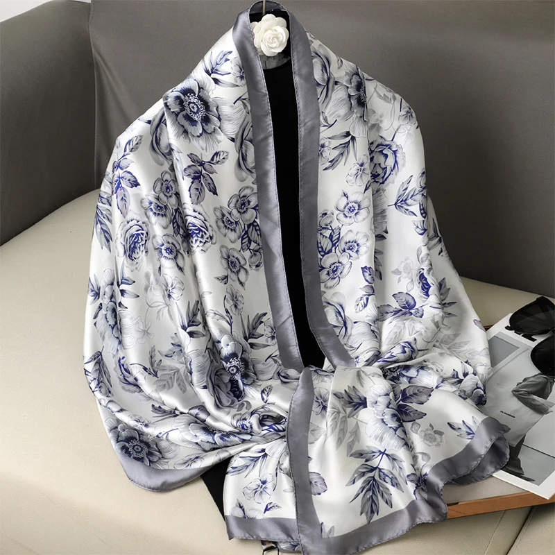 Design Satin Silk Shawl Hijab Scarf Women Fashion Summer Sunscreen Beach Stole Wraps Bufanda Female Headkerchief Echarpe New