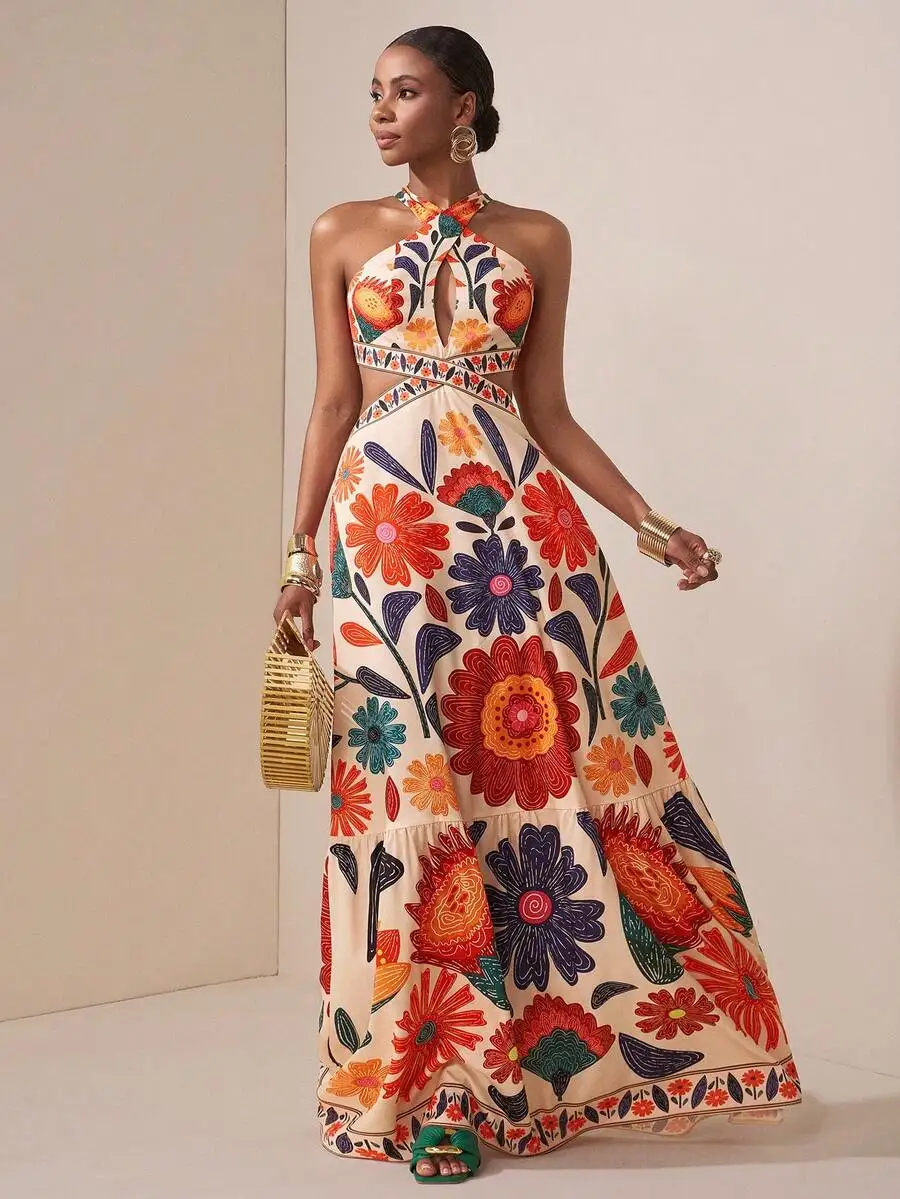 2025年ニューウェーブウェディングシーズン シミアンスタイル カラフルバケーション デイリーデート 誕生日パーティー クロスホルターネック ホロー