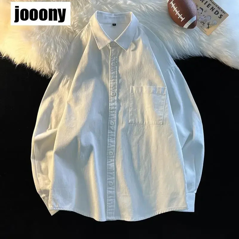 

Рубашка мужская, весенняя, однотонная, летняя, повседневная рубашка с длинным рукавом, универсальная, для колледжа, красивый, Harajuku, минималистичный, мешковатый, корейский, базовый, на каждый день
