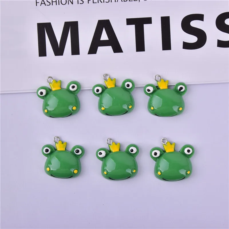 10pcs Green Frog's Head with A Crown Charms DIY Handmaking Floating Earrings Pendant Fashion Jewelry Accessory