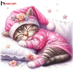 Huacan New Arrivals Diamond Painting Sleeping Cat Full Diamond Mosaic Cartoon Handmade Hobby Full Kit Bedroom Decor