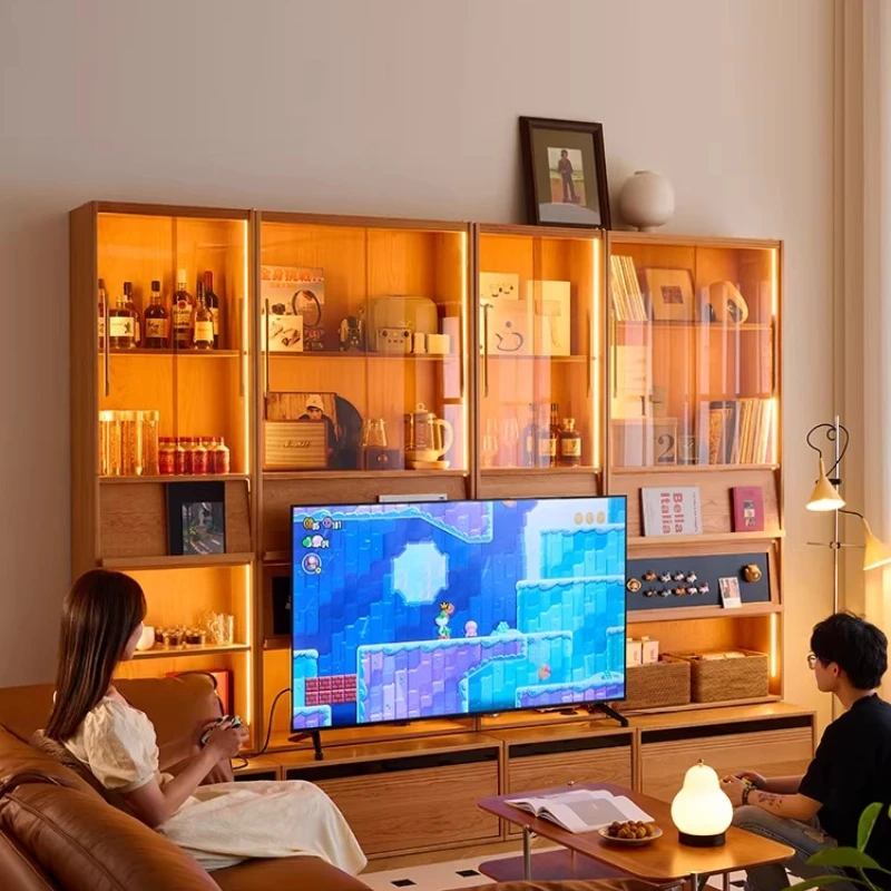 

Solid wood combination cabinet, card seat, bookcase, integrated whole wall, cherry wood locker, go to the living room