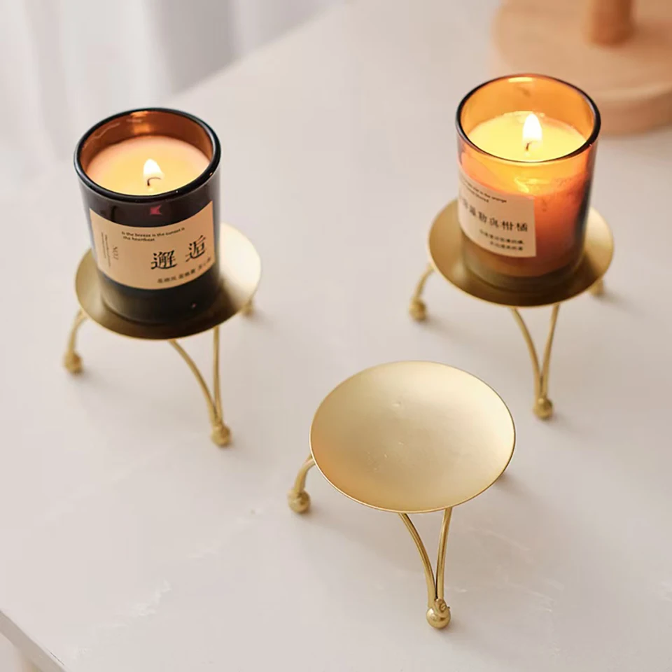 

1PC Candle Holder For Scented Candles In The Shape Of A Round Stool Gold & Black Wrought Iron Home Decoration Tray Ornament