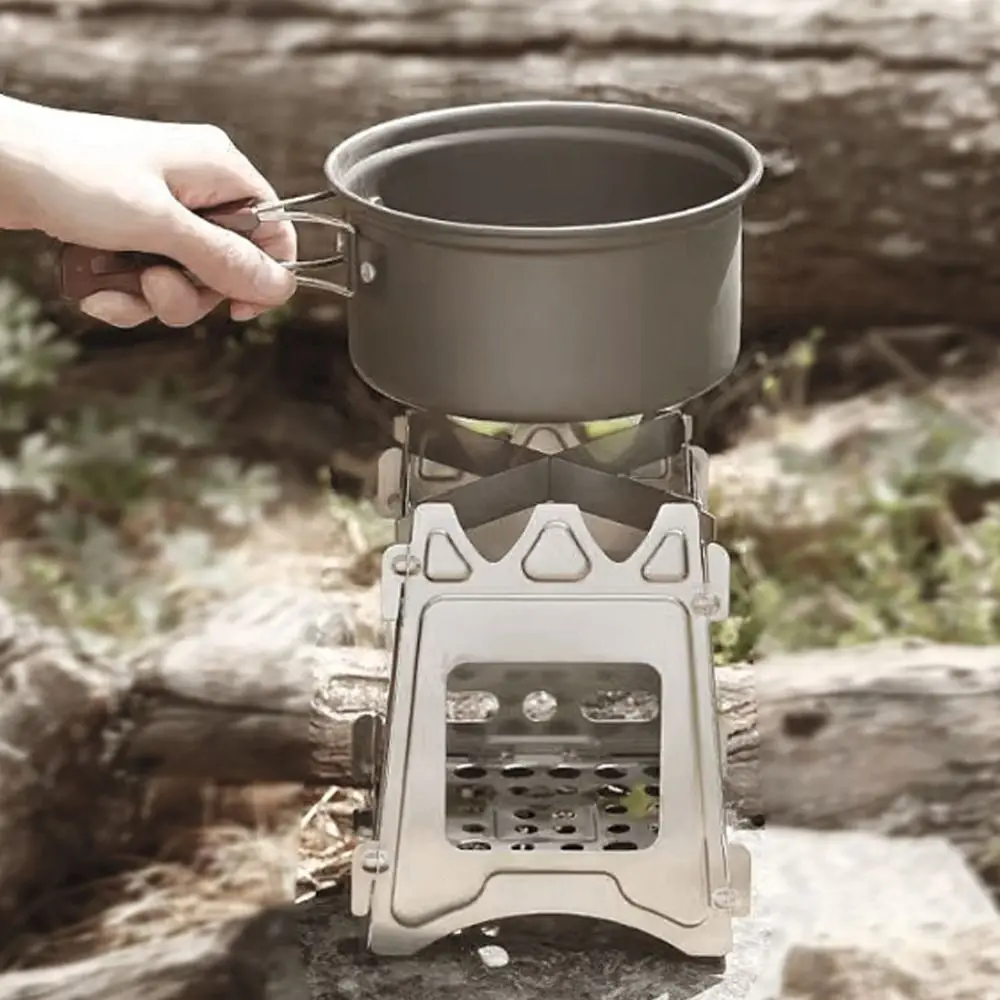 Portable Camping Wood Stove High-Temp Resistant Stainless Steel Folding Cooking Stove Anti-Rust Anti-Deformation Firewood Stove