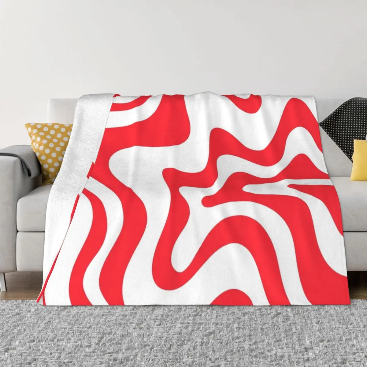 

Retro Liquid Swirl Abstract Pattern in Bright Red and White Throw Blanket Thins for sofa Blankets