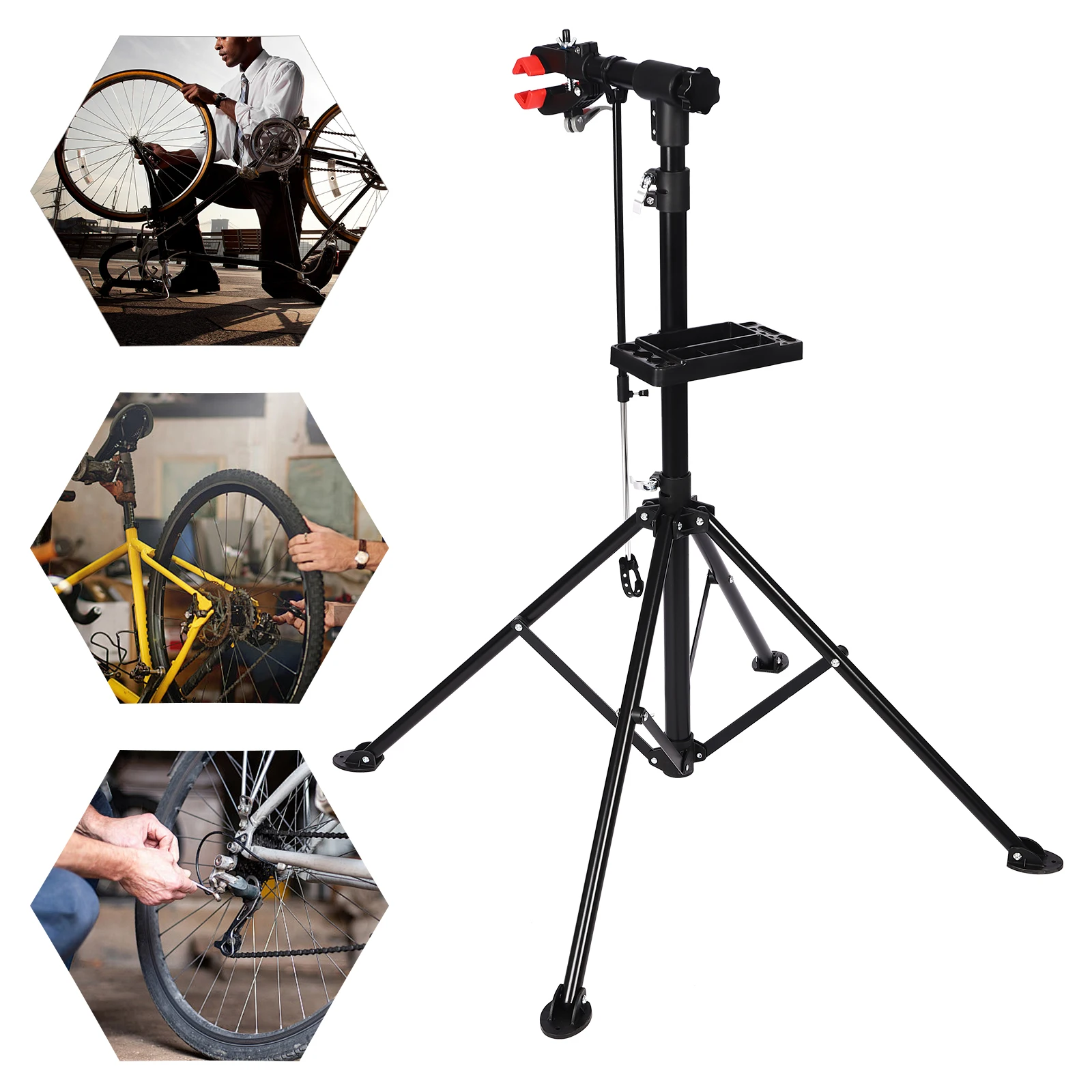 Portable Bike Repair Stand Foldable Mountain Road Bicycles Repair Tune Workstand（Black&Red）