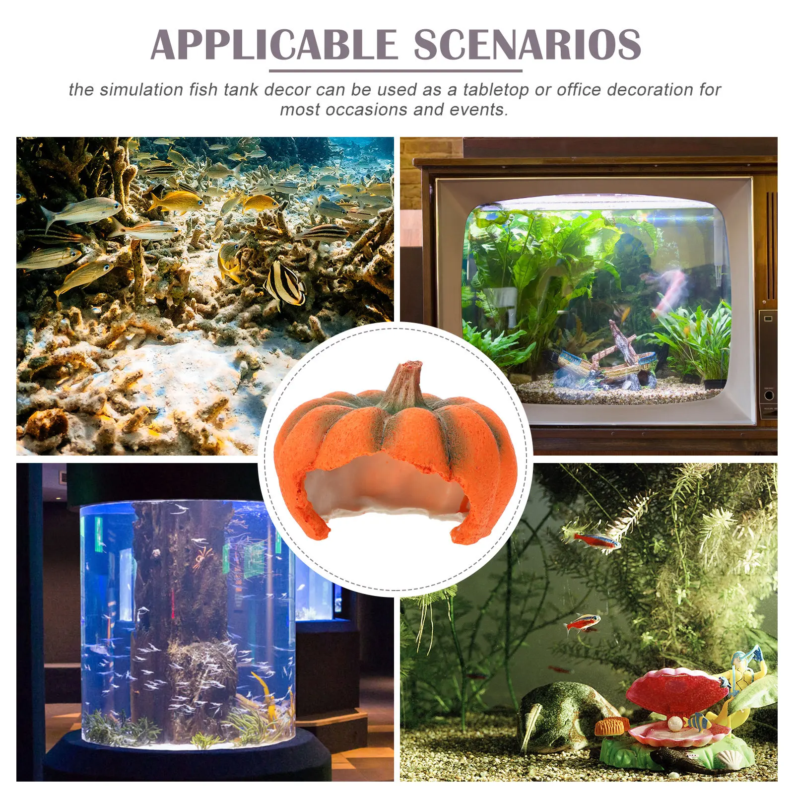 手作りの黄色いカボチャ型水槽装飾品。樹脂製で、魚が隠れる場所 - Aquarium Fish Yellow のレビューと価格