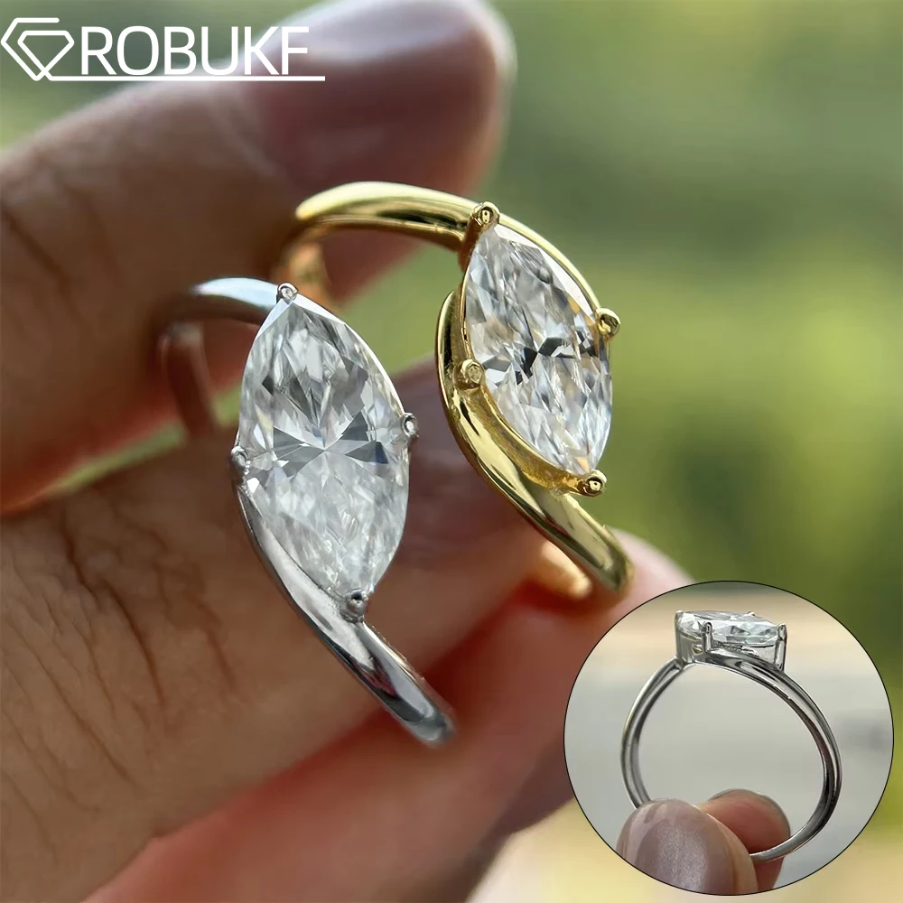 

1CT 2CT Marquise Cut Solitaire Moissanite Engagement Ring For Women S925 Silver 18K Gold Plated Bypass Rings With GRA Certified
