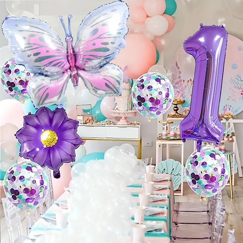 Birthday Balloon Set Butterfly Sunflower Number Confetti Latex Balloon Birthday Butterfly Theme Anniversary Party Decoration