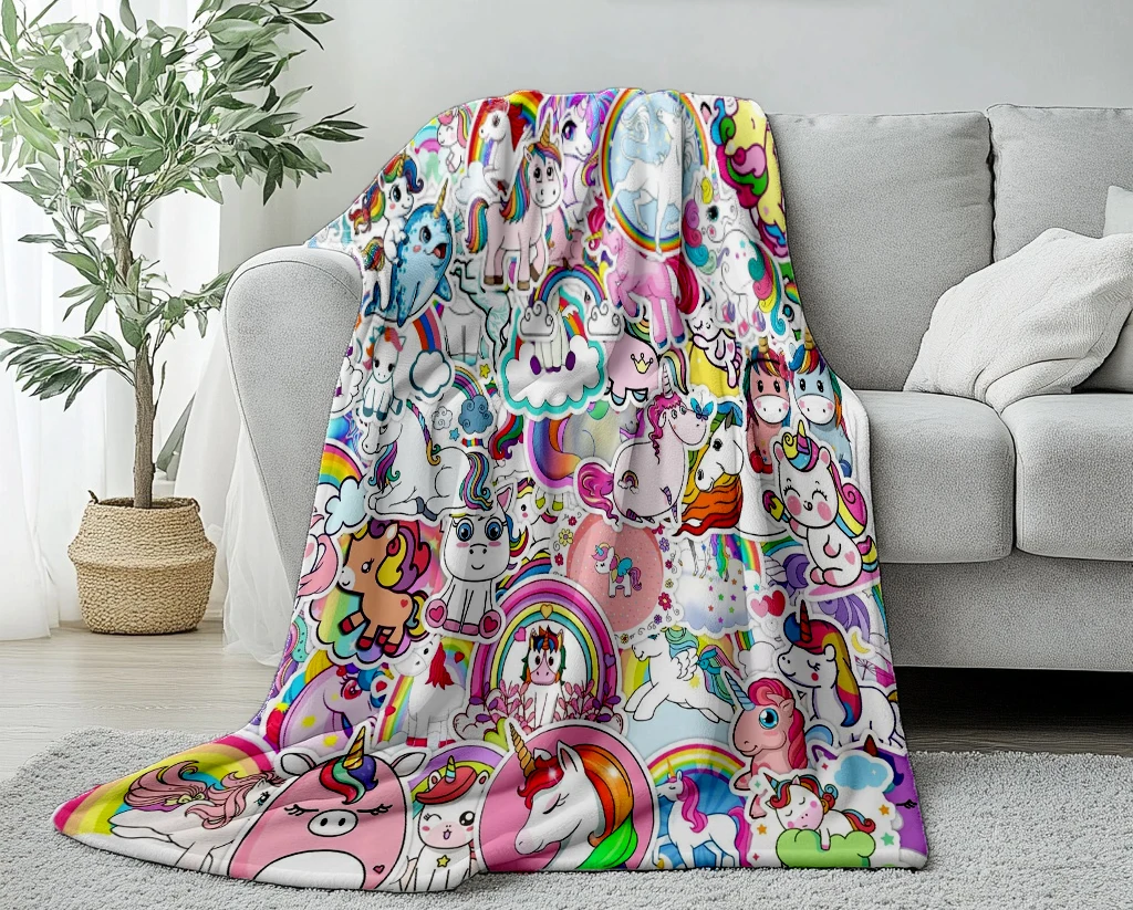 1Pc Cute Rainbow unicorn Print soft Thin Blanket Flannel Decoration Suitable for sofas bedrooms air-conditioned rooms  Gifts