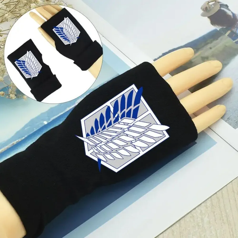 Attack On Titan Levi Ackerman Two-Dimensional Animation Peripheral Boys Winter Warm Cotton Outdoor Cycling Half-Finger Gloves