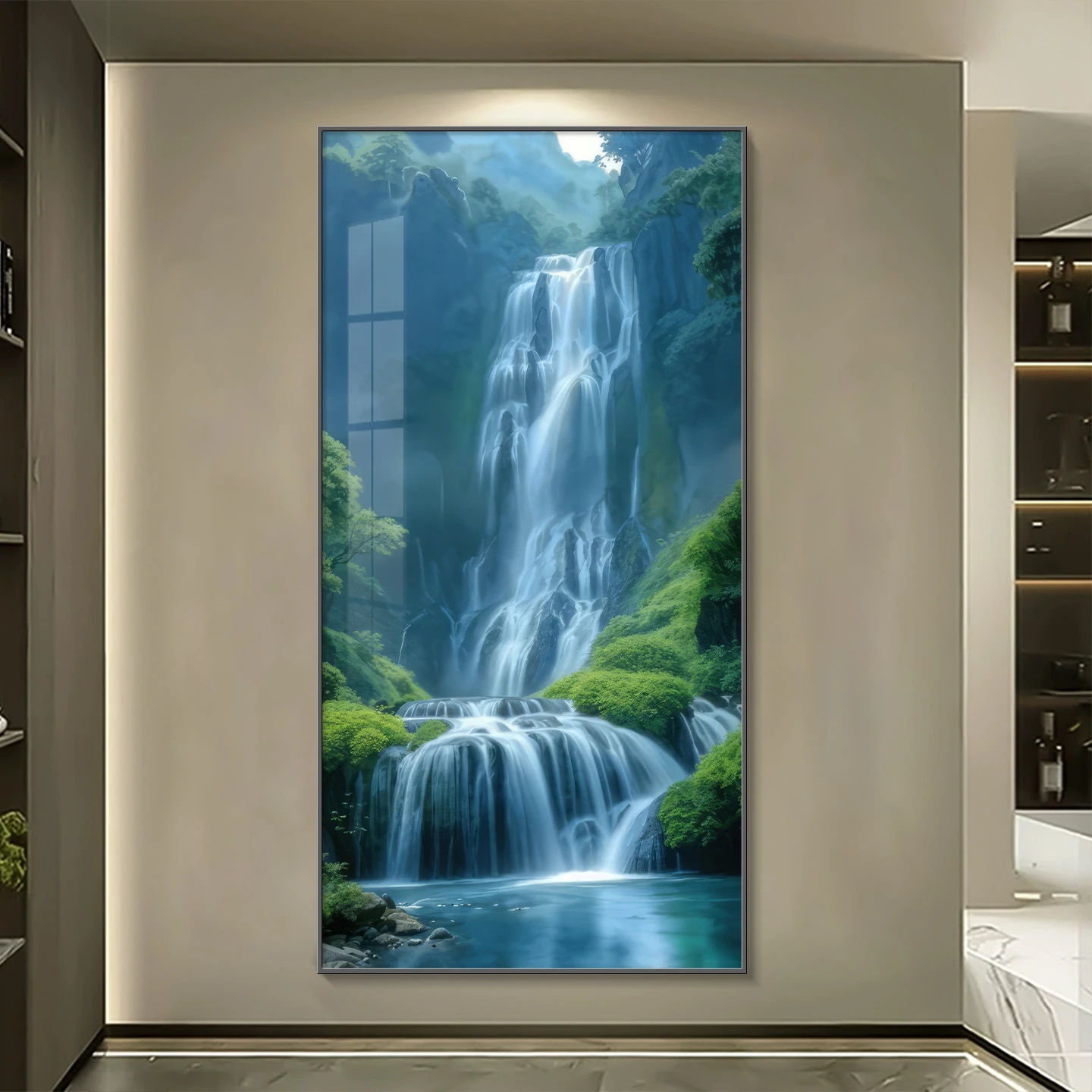 #Entrance Decoration Lamp Painting, Green Mountain Map, Corridor Corridor Waterfall, New Chinese Style Landscape Lamp Painting