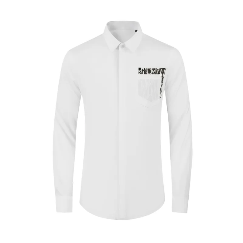 

2024 Autumn/Winter New Product Double Pocket Letter Men's Shirt Slim Fit Classic White Work Exquisite Men's Wear