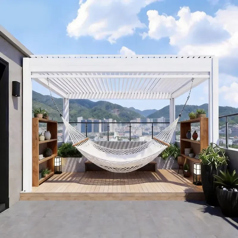 Retractable Sunshade Pergola with Waterproof Canopy, Aluminum Gazebo for Pool Side Shade