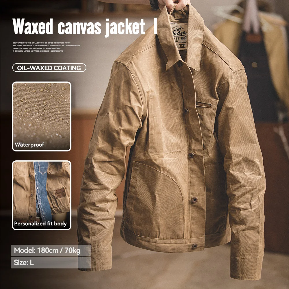 Maden Vintage Wax Cotton Jacket Men Khaki