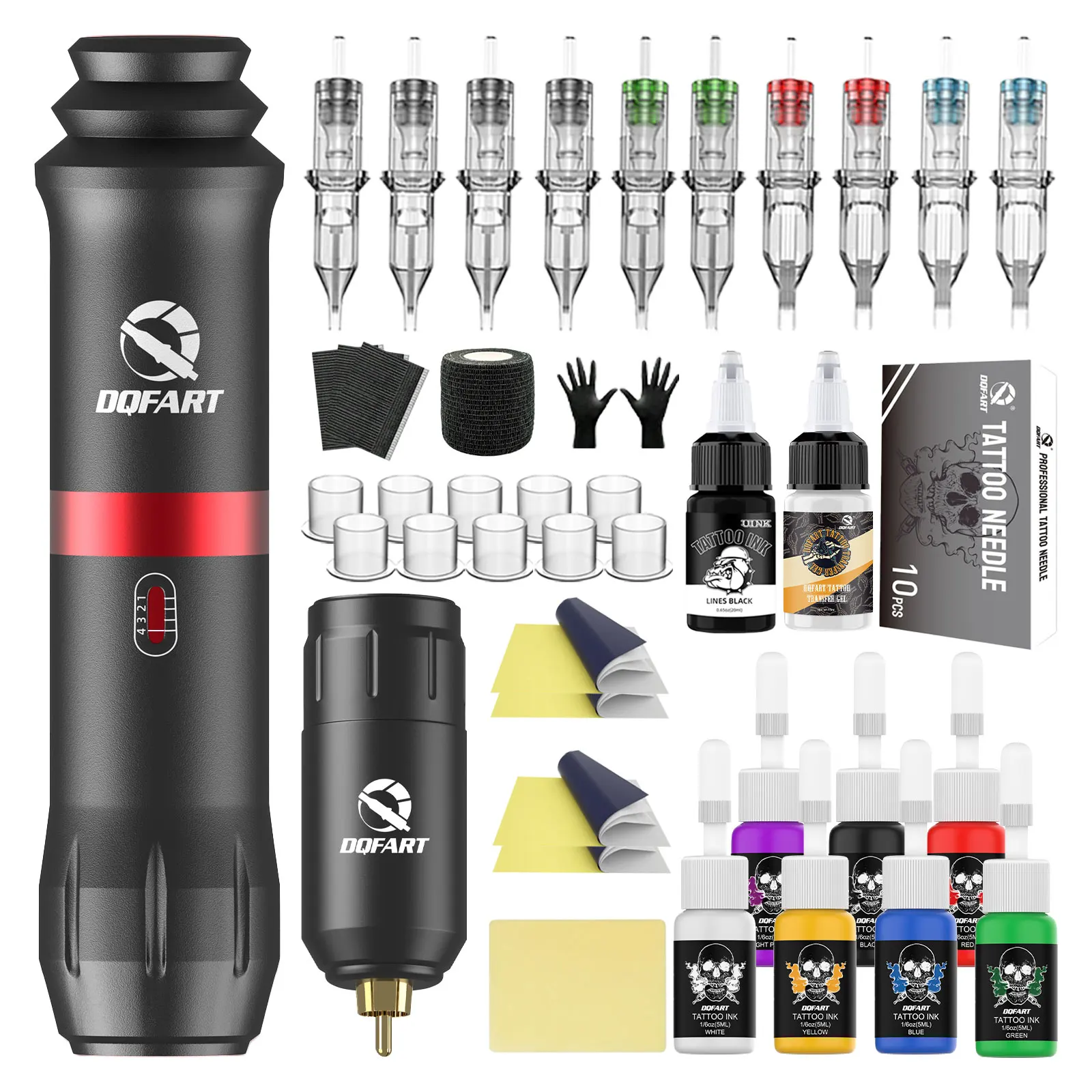 

DQFART Набор для татуировки Набор ручек для татуировки Набор для практики татуировки для начинающих с беспроводным источником питания Интерфейс RCA Комплект тату-машины