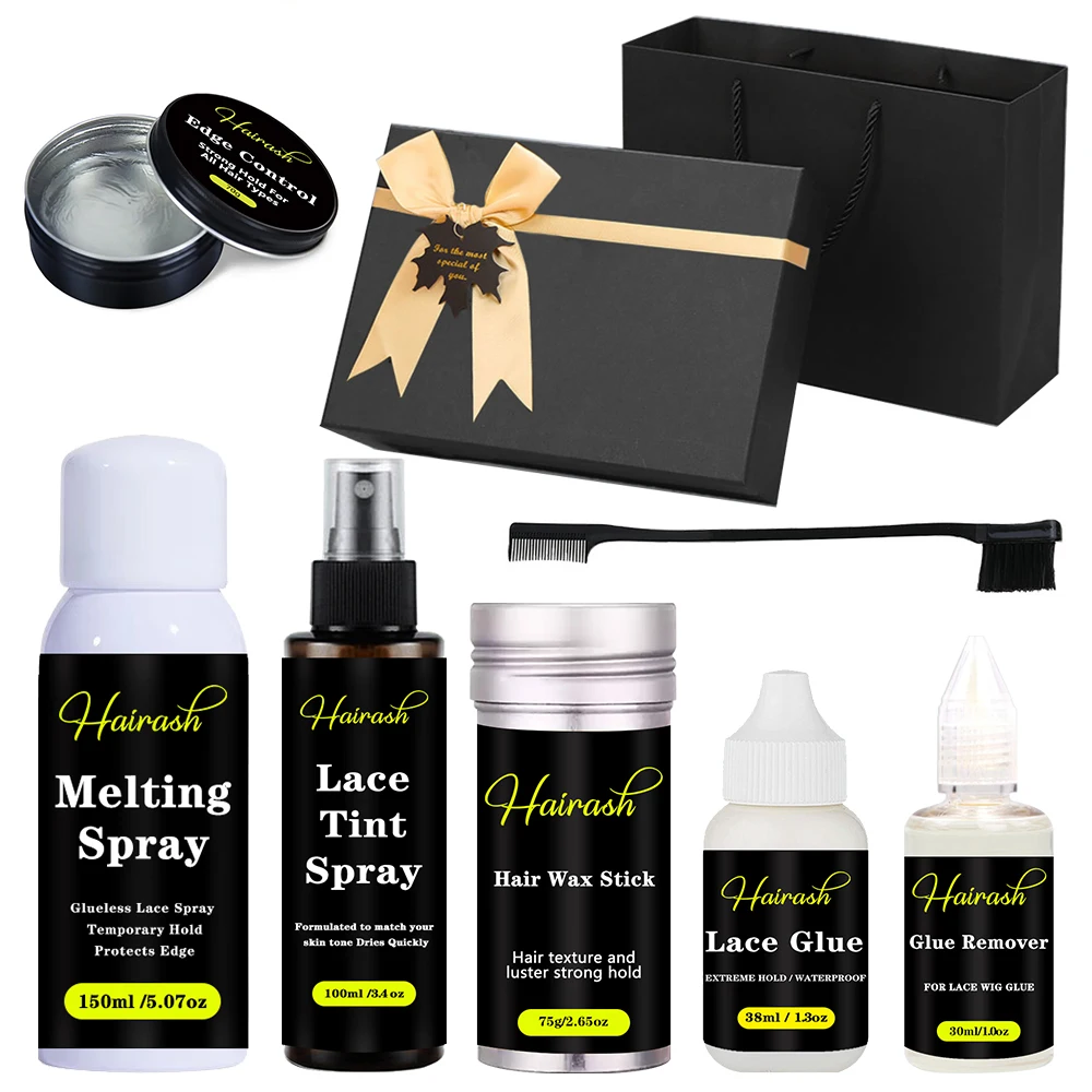 Groothandel Voor Kant Pruik Lijm Waterdichte Custom Label Haar Wax Stick Tint Spray Kant Tint Mousse Voor Pruiken Installatie Kit Set