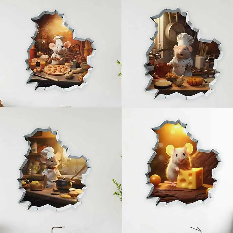

Mouse Wall Stickers, Chef Mouse in Mouse Hole Decal, Removable Wall Decor Home Wallpaper Nursery Decor Decals M1333