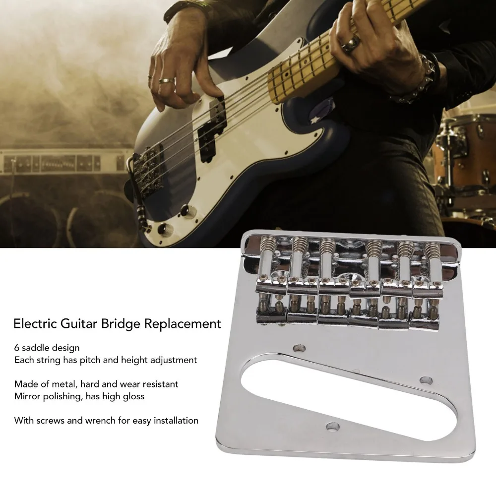 Professional 6 Saddle Guitar Bridge Replacement Metal Silver Hardtail Bridge L Shape Design Saddle Bridge For Electric Guitar