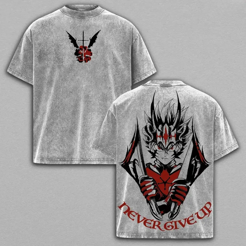 Asta Black Clover Anime Graphic T Shirt Men Short Sleeve Cotton Tshirts Vintage Washed Tee Harajuku Male Casual Loose T-shirt