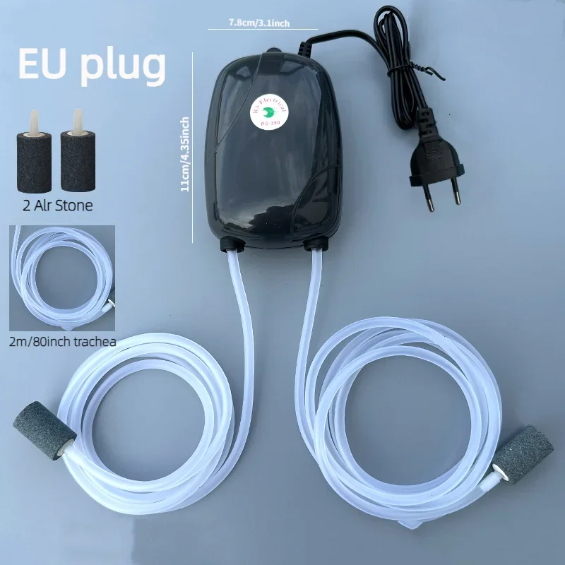 Aquarium Air Pump Fish Tank Mini Compressor Single Double Outlet with Check Valve Tube Aquatic Accessories 220V 3W 5W