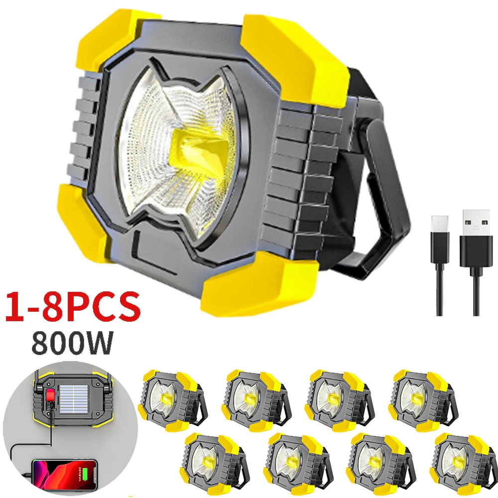 

1-8PCS 800W LED Solar Work Light USB Rechargeable Camping Lantern Portable Emergency Flashlight Outdoor Powerbank Searchlight