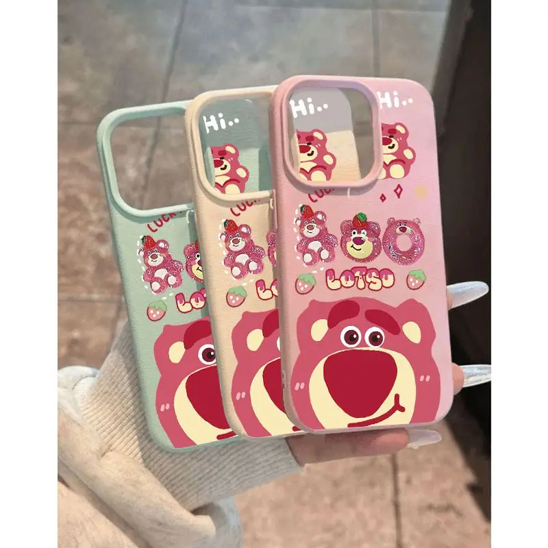 Cute Lots-o'-Huggin Bear Fashion TPU Imitation Leather Phone Case For iPhone 16 Plus 15 14 13 12 11 Pro Max Shock-absorbing