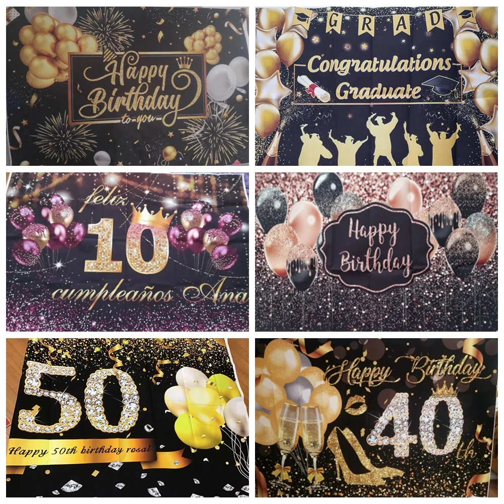 Happy Birthday Backdrop 18 30 40 50th Birthday Party  Photography Background For Women Men Boys Girls Rose Gold Photocall Studio