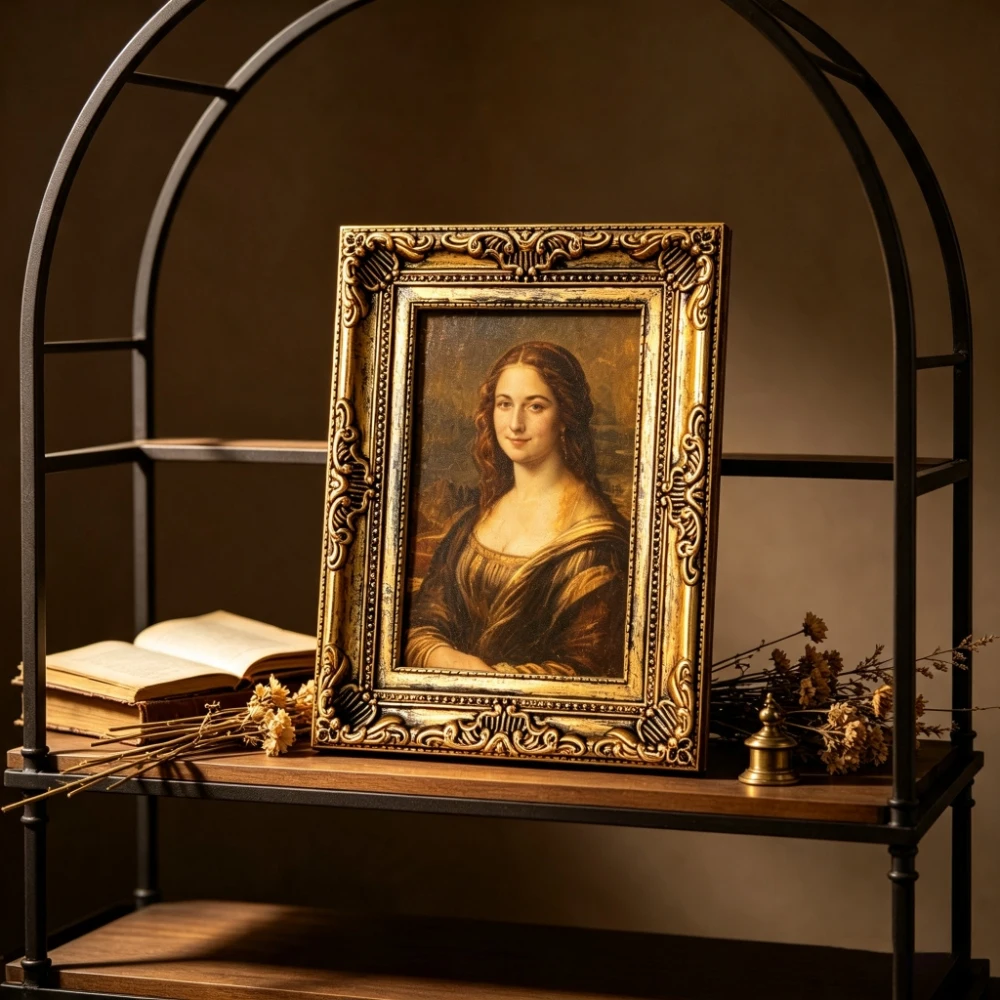 Vintage Baroque Golden Plastic Photo Frame Distressed Gilded Picture Frames Victorian European Palace Decor for Wall & Tabletop
