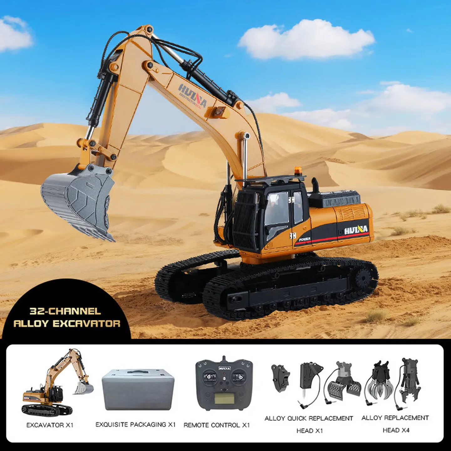 Huina 1580 RC Excavator Toy 1:14 Scale 32CH Alloy Remote Control Engineering Vehicle Series Simulation Model Toys Gift