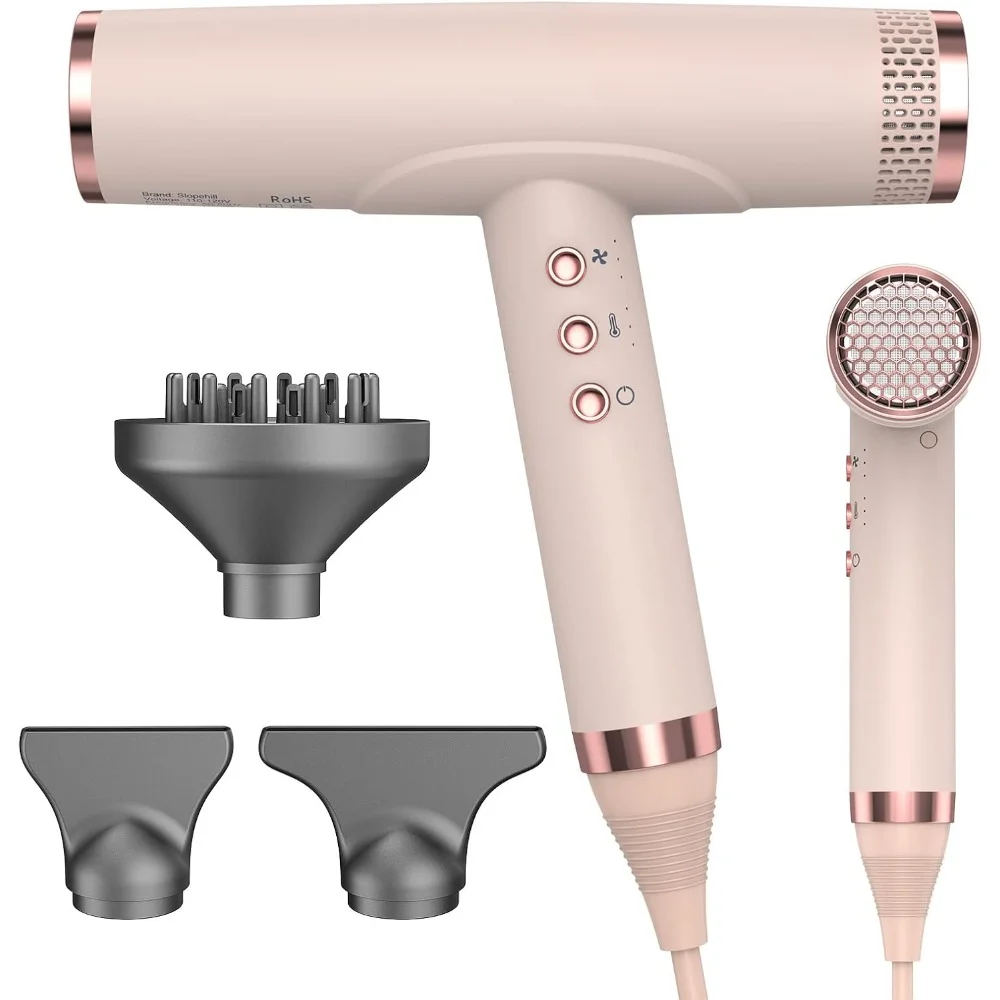 

Hair Dryer With 2 Magnetic Nozzle, 1300W 110000 RPM High-Speed Negative Ionic, Low Noise Thermo-Control, Portable Hair Dryer